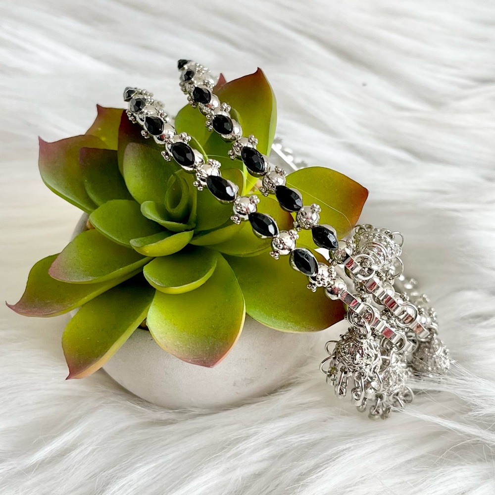 Silver and Black Bangle Bracelet Pair